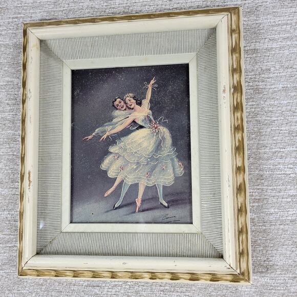 Vtg Carina Ballet Lithograph 11" Handmade Shadow Box Wood Frame Gold Accents MCM - Picture 2 of 16
